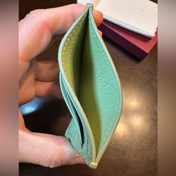 New Authentic Gucci GG Logo Card Case Walllet Green Leather - Picture 7 of 10